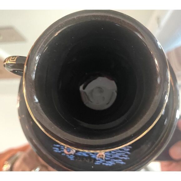 24k Gold Greek Krete Demistasse Teacups & Saucer Handmade in Greece Black/Gold - Picture 9 of 9